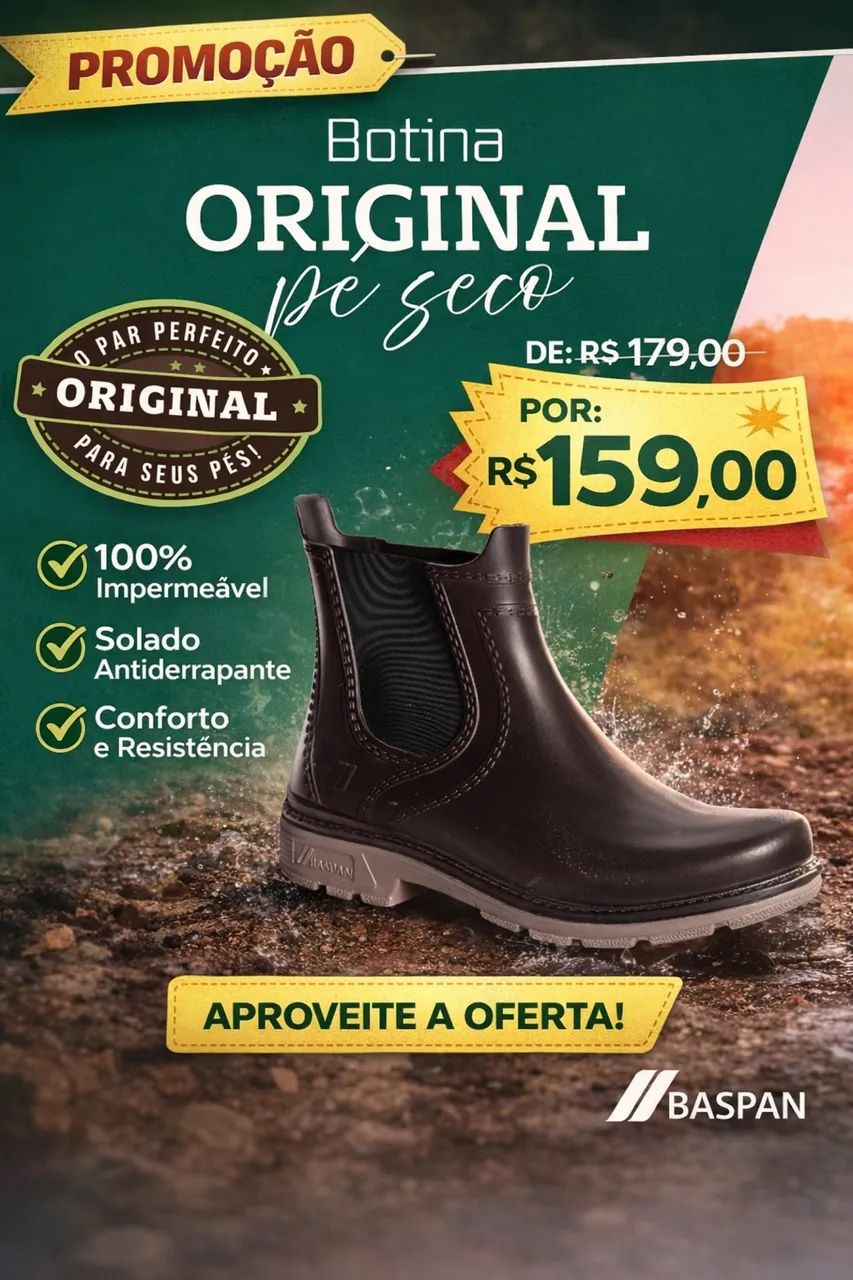 Botina original pé seco Baspan impermeável 