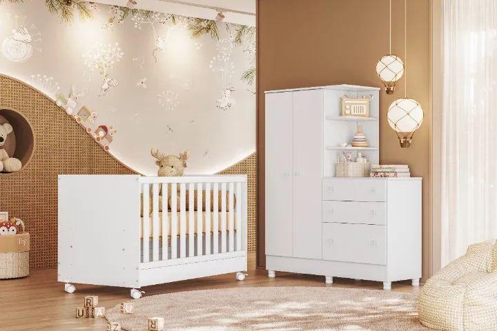 Jogo de Quarto para Bebe Guarda-roupa com Cômoda 4070 Doce Sonho