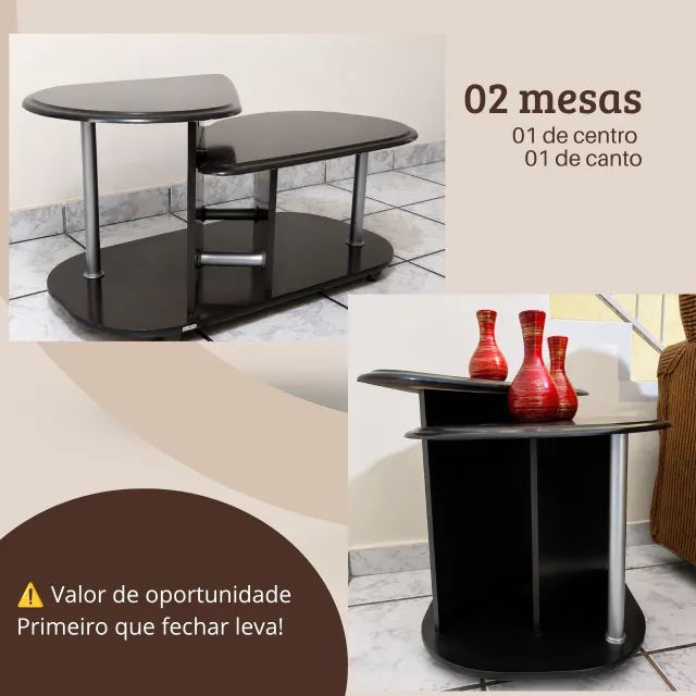 Mesa de Centro + Mesa de Canto (Conjunto) conjunto Sala Mesa de Centro e Mesa Lateral