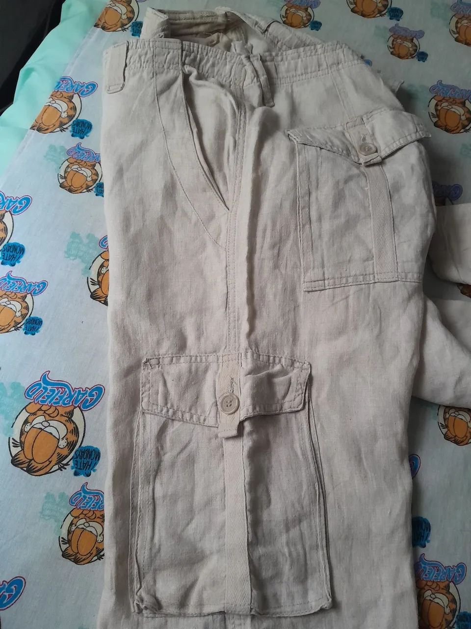 calça cargo zara linho bege m - Foto 3