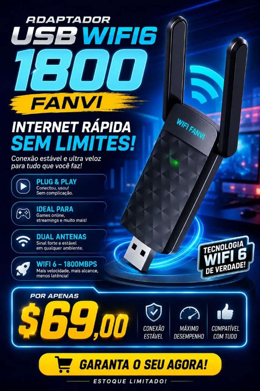 Adaptador wi-fi6 2.4g 5g 1800m