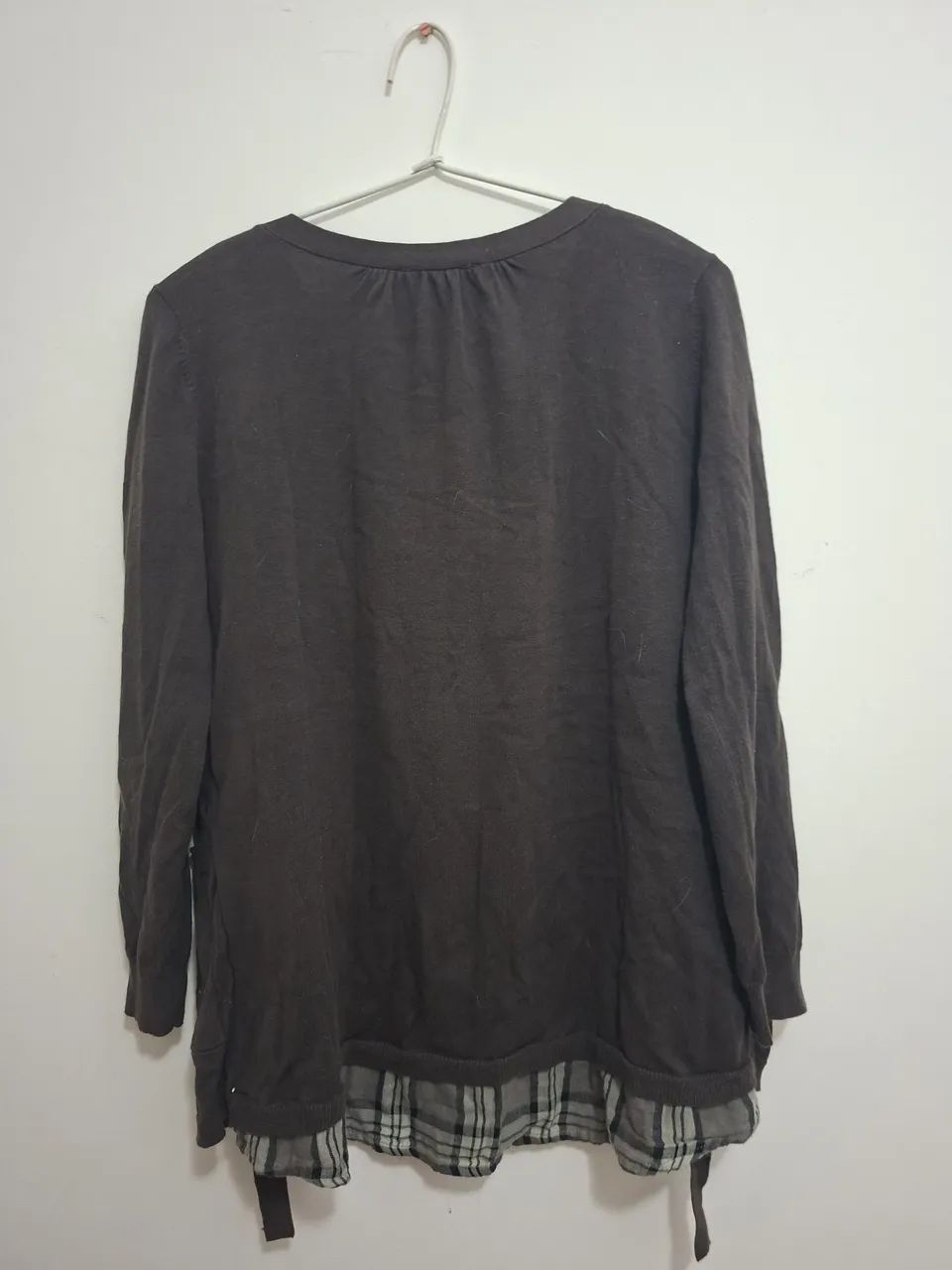Blusa com casaco marrom, cinza e xadrez tamanho P - Foto 5