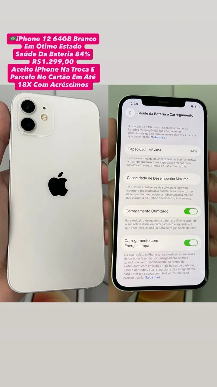 iPhone12 64GB ホワイト バッテリー84% iPhone 12 64 gigas 84% da bateria - Celulares e Smartphones
