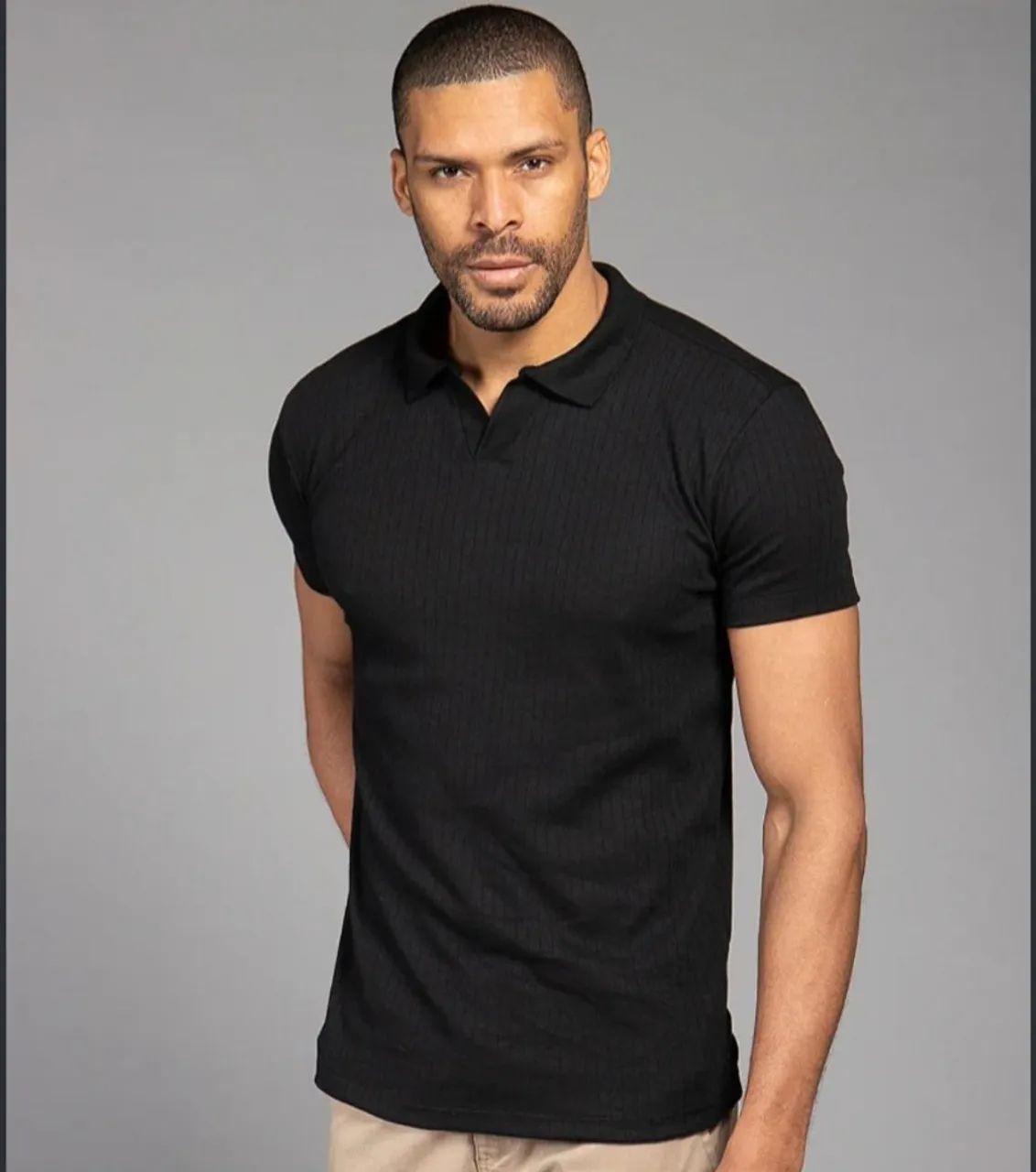 Camisa polo texturalizada italiana preta