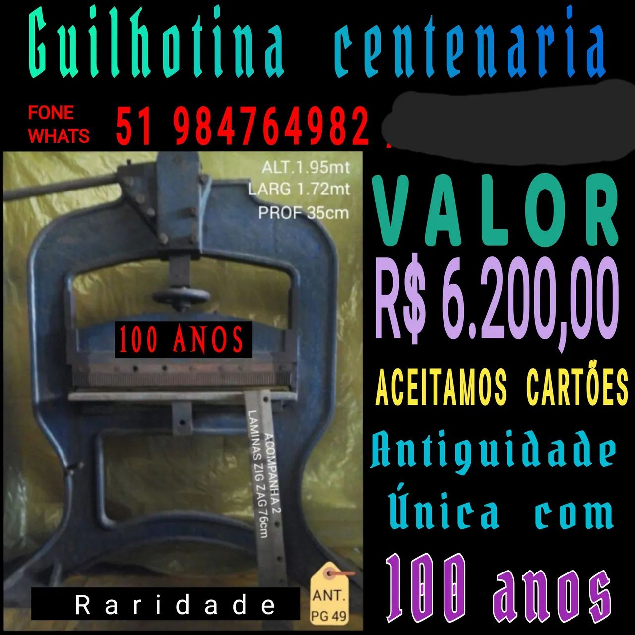 GUILHOTINA CENTENÁRIA COM MAIS DE 100 ANOS EM EXCELENTE ESTADO DE CONSERVAÇÃO 