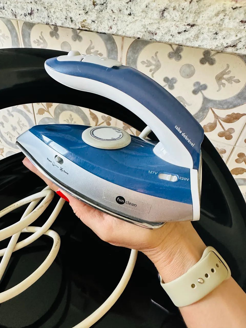 Mini ferro de passar azul e cinza da fun clean 