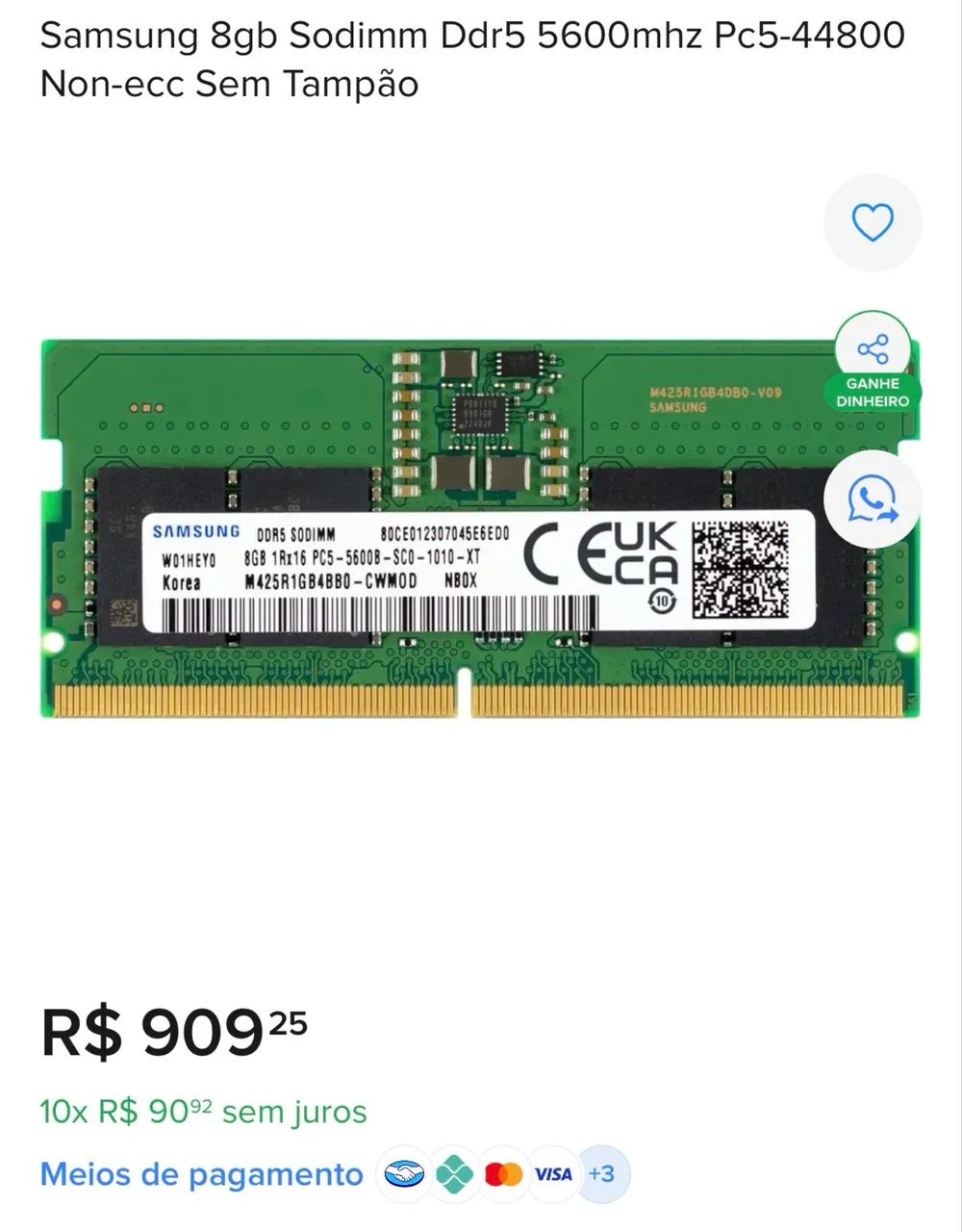 Memoria RAM Samsung DDR5 8GB 5600mhz - Memória RAM - Prado, Maceió