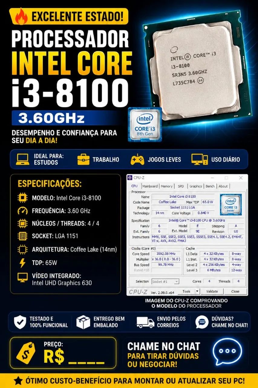 Processador i3 8°Geraçao placa mae SOCKET LGA 1151