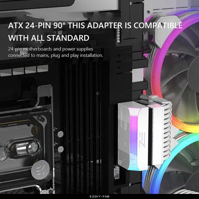 Adaptador de alimentação ATX 24 pinos 90 graus para Placa mãe 5V 3 pinos ARGB Pc - Foto 6
