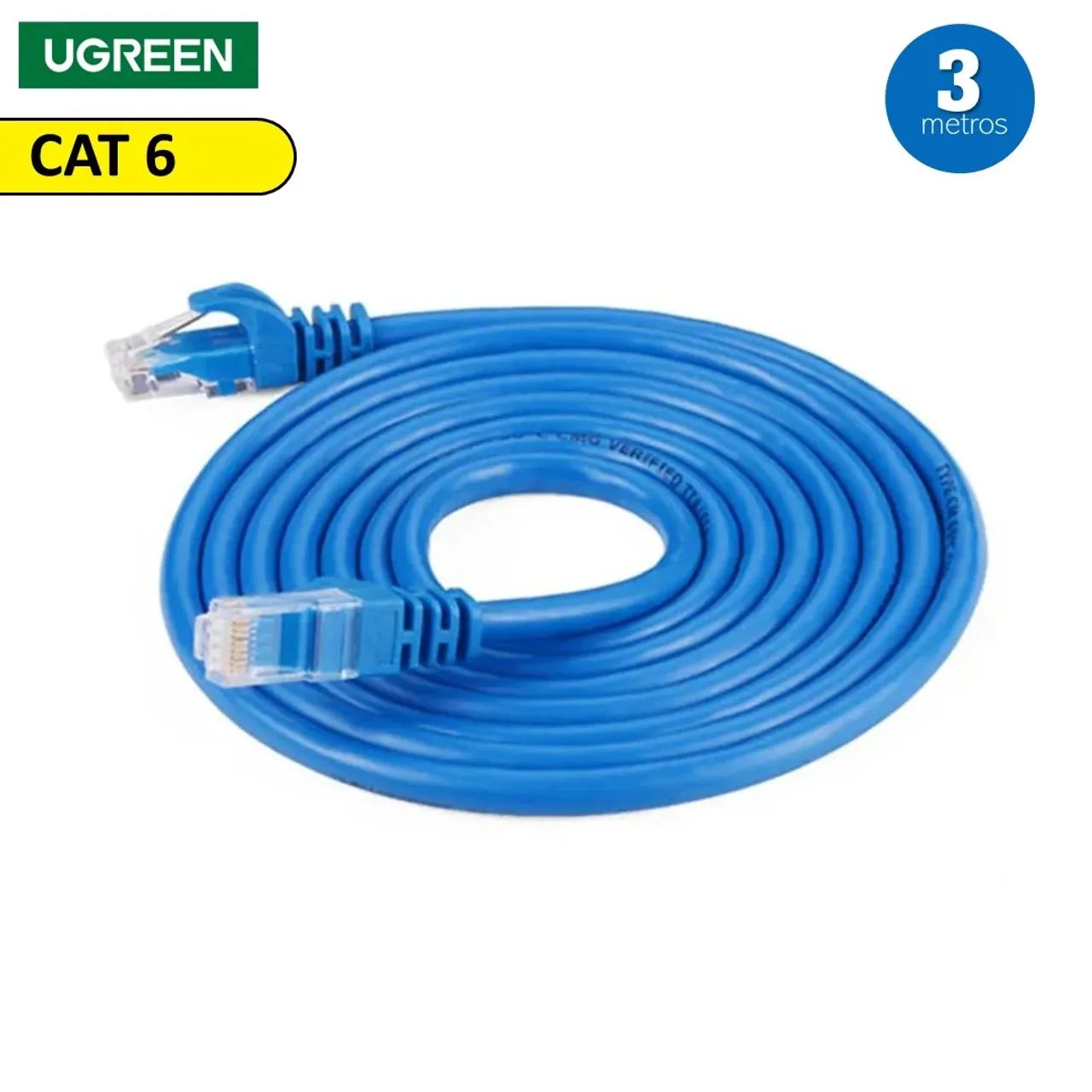 Cabo de Rede com 3 Metros Cat 6 Até 1000Mbps, U/UTP - Ugreen