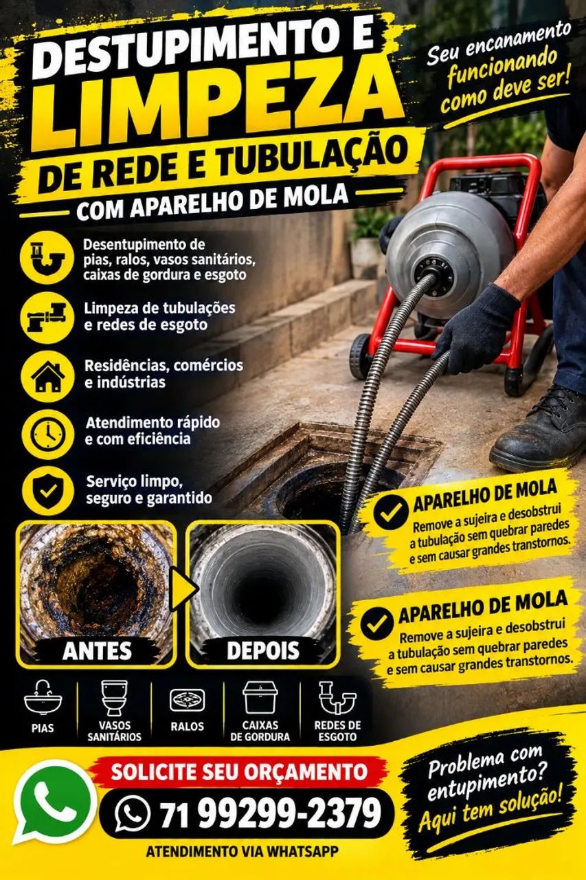 Serviço de desentupimento e limpeza de tubulação