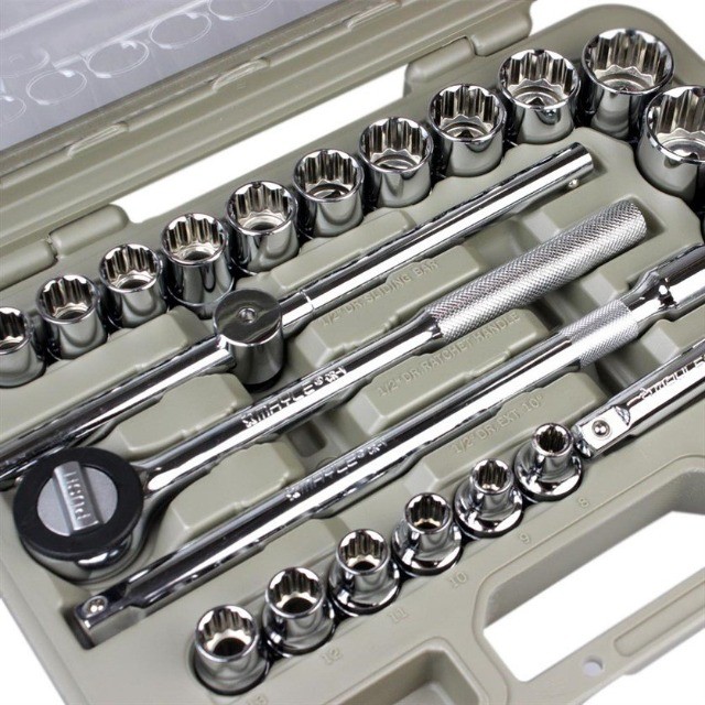 Jogo de Soquetes Estriados 1/2" C/ Maleta Vermelha ou Cinza 23 Peças Mayle - Foto 5