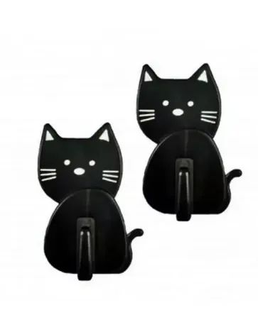 Cabide Gancho 2pçs Gato De Parede Adesivo Plastico 07x5cm-preto