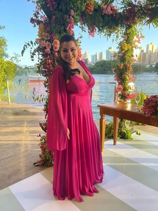 Vestido de Festa Longo Rosa com Manga - Foto 2