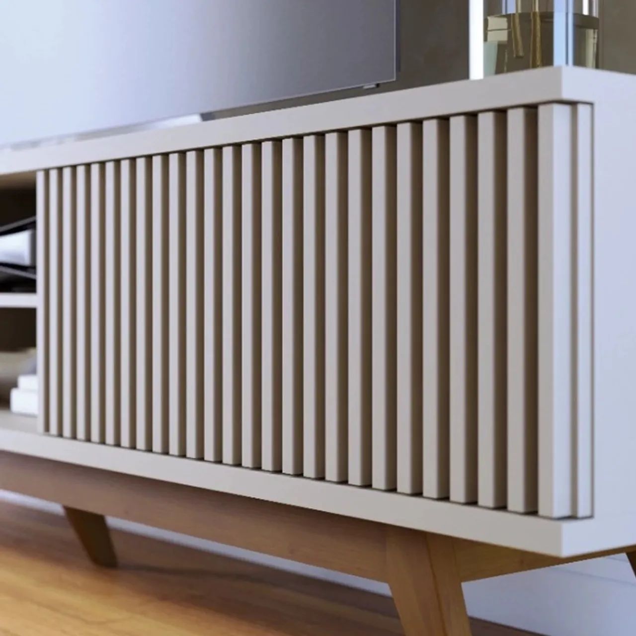 Rack Design Ripado Larg. 2.18m Off White Para TV's até 75 rf65 - Foto 4