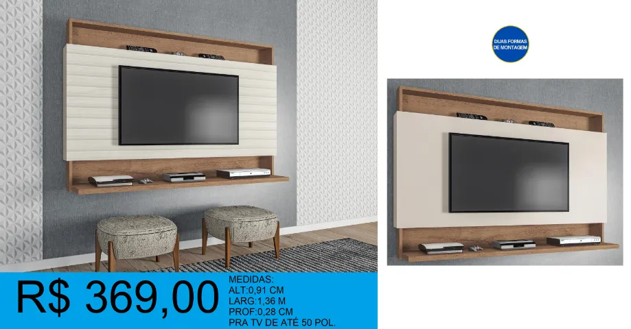 Painel para ate 50 Polegadas - Entrega e montagem INCLUSA