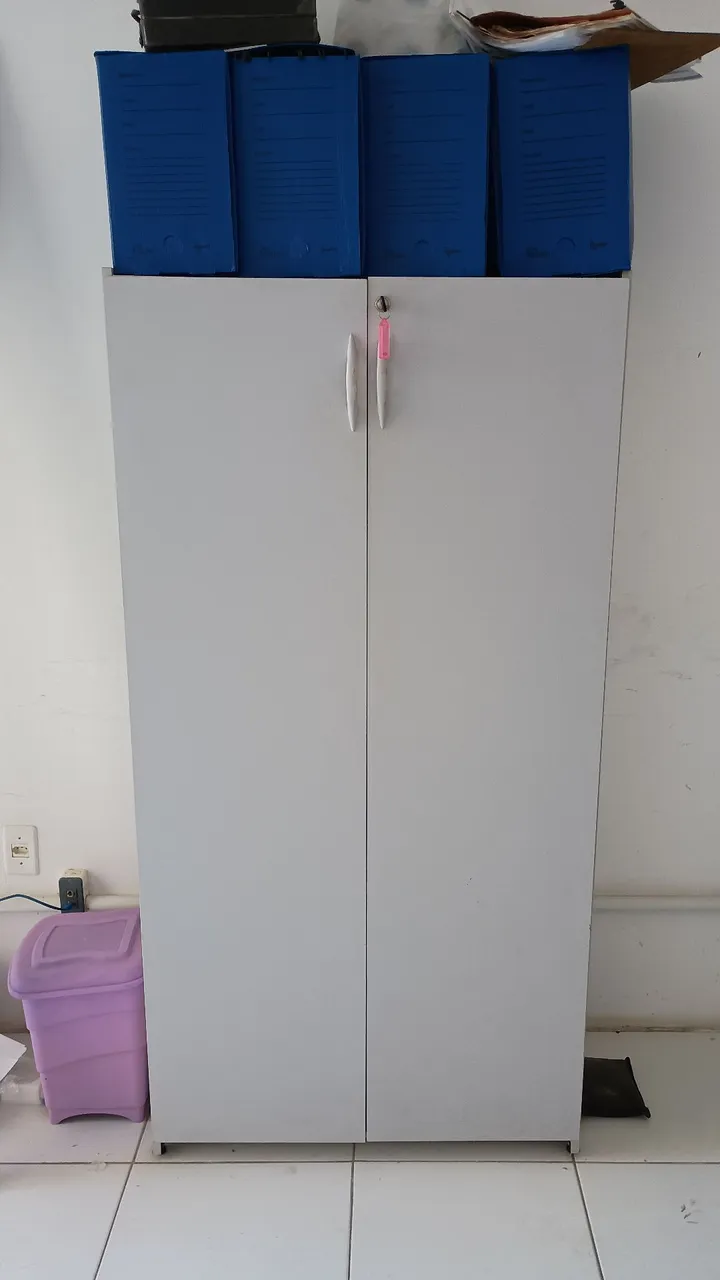 Armário de escritório branco com duas portas