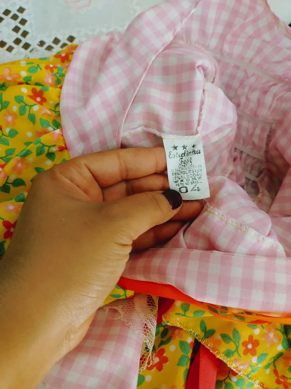 Vestido infantil xadrez rosa e branco