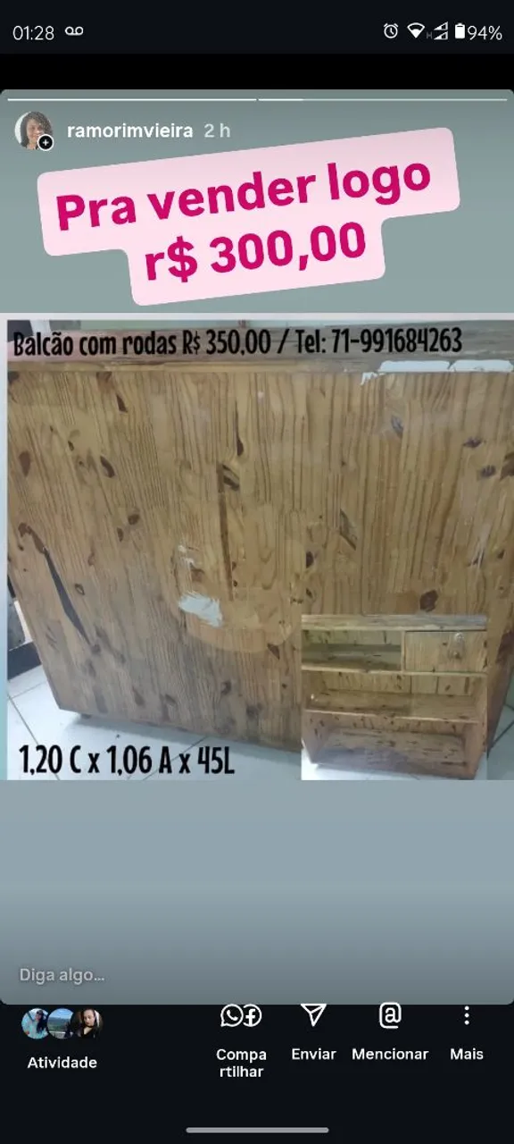 Balcão com Rodas - 1,20 x 1,06 x 45L