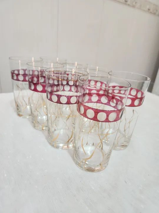Conjunto de 8 Copos de Vidro antigos  Vintage Decorados