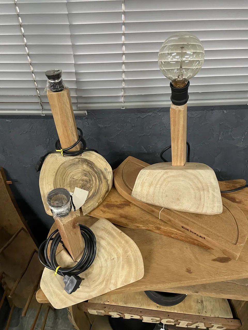 Kit 3 Luminárias arte madeira maciça  