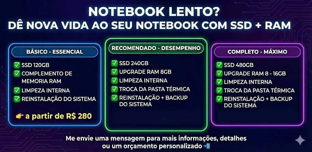 Revisão e Conserto de Notebooks com problema de lentidão