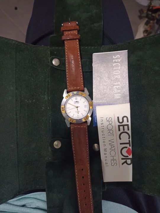 Relógio sector sport completo pulseira de couro todo original estado de novo 