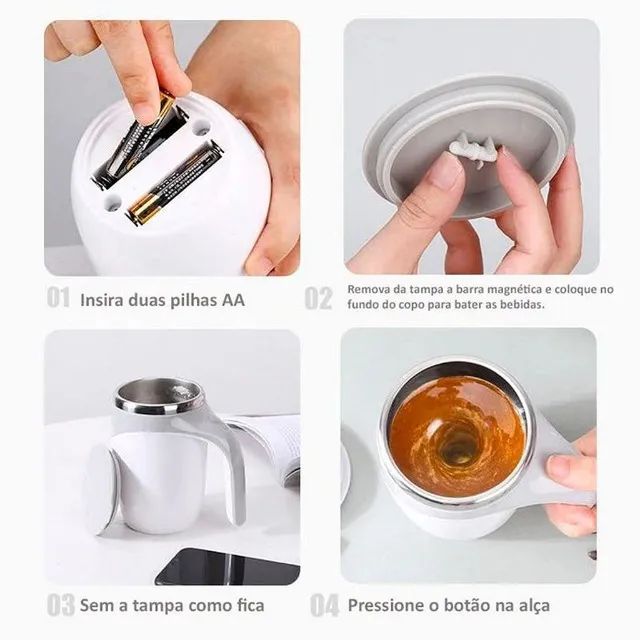 Caneca Térmica Com Tampa 380ml Mixer A Pilha Mistura Liquido Frio Quente Café Chocolate  - Foto 2