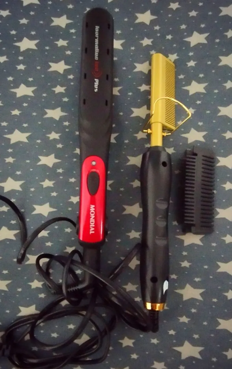 Prancha para cabelo Mondial 200° e Pente Quente.