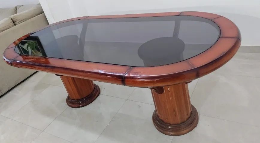 Mesa de Jantar de Mogno e Tampo de Vidro - Foto 4