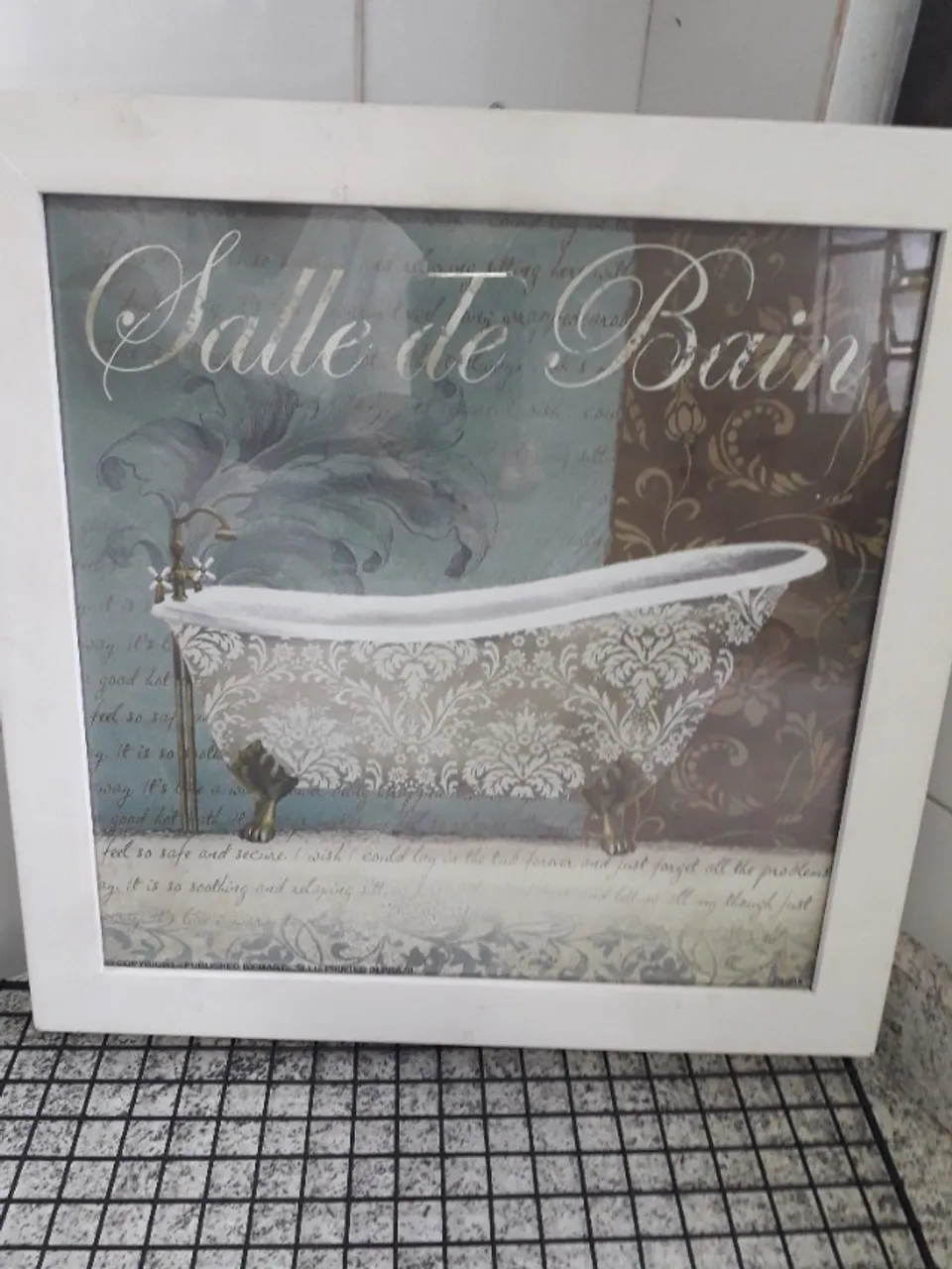 Quadro Banheiro, Lavabo, Vasos, Moldura Branca em Madeira e Vidro. Meier RJ.