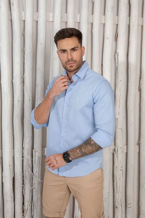 Camisa Social Masculina Azul Claro e azul escuro  n:5r - Foto 2