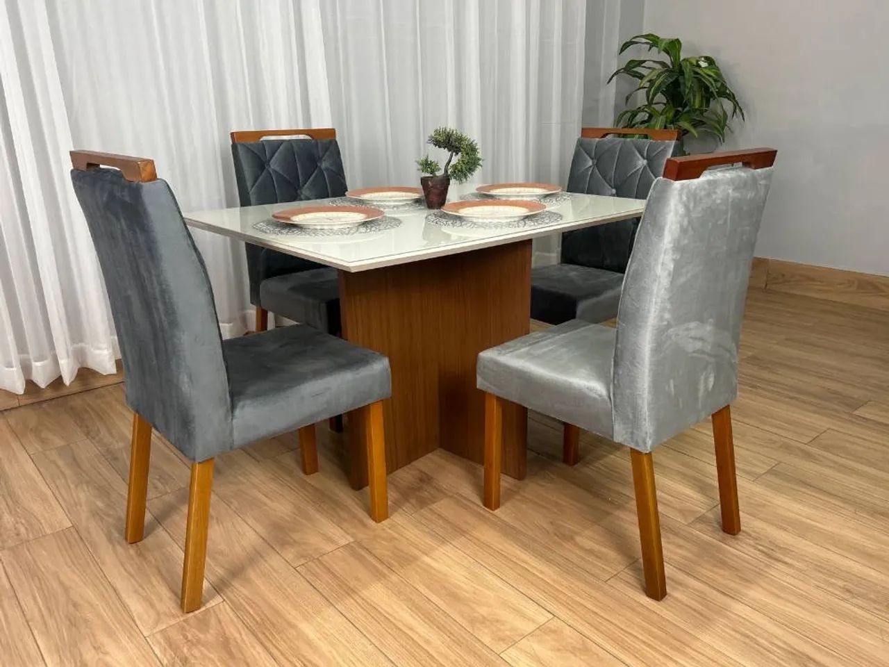 Mesa de Jantar Helo 1.20×0.90 Com 4 Cadeiras Jasmim - Foto 2