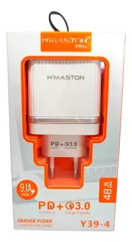 Fonte Carregadorar Usb H'maston Y39-4 Turbo Branco 48w