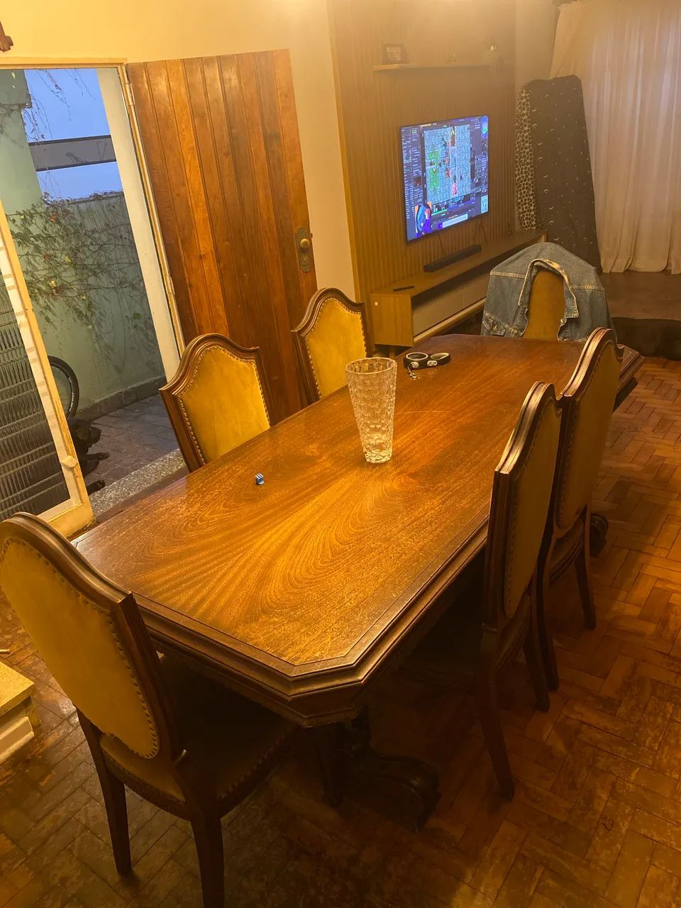 Mesa antiga rústica de madeira maciça grande 