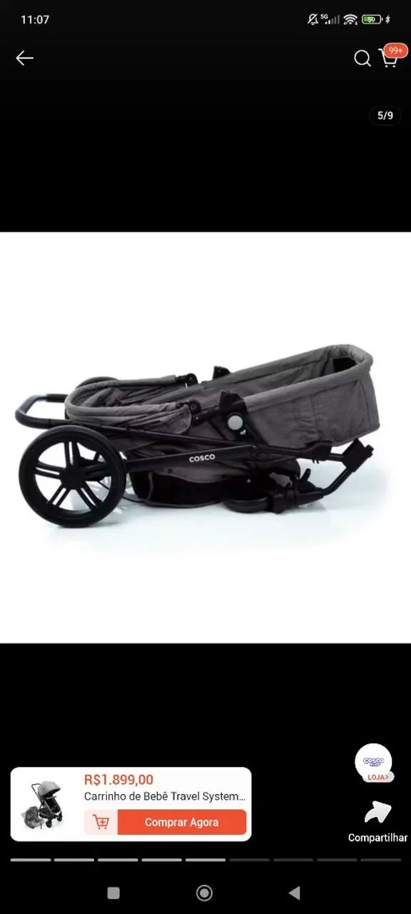 Carrinho de bebê + bebê conforto kit da Cosco cinza  - Foto 5