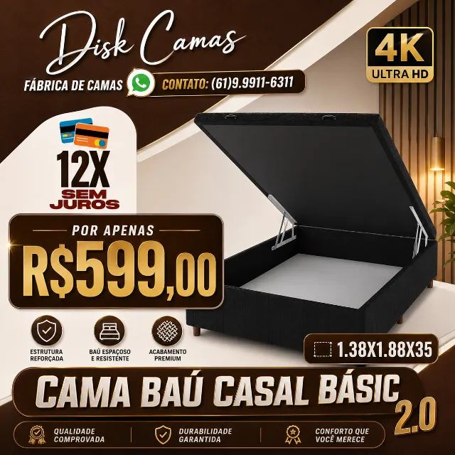 Cama Baú Casal Basic 2.0: Mais Espaço e Conforto por Apenas R$599!