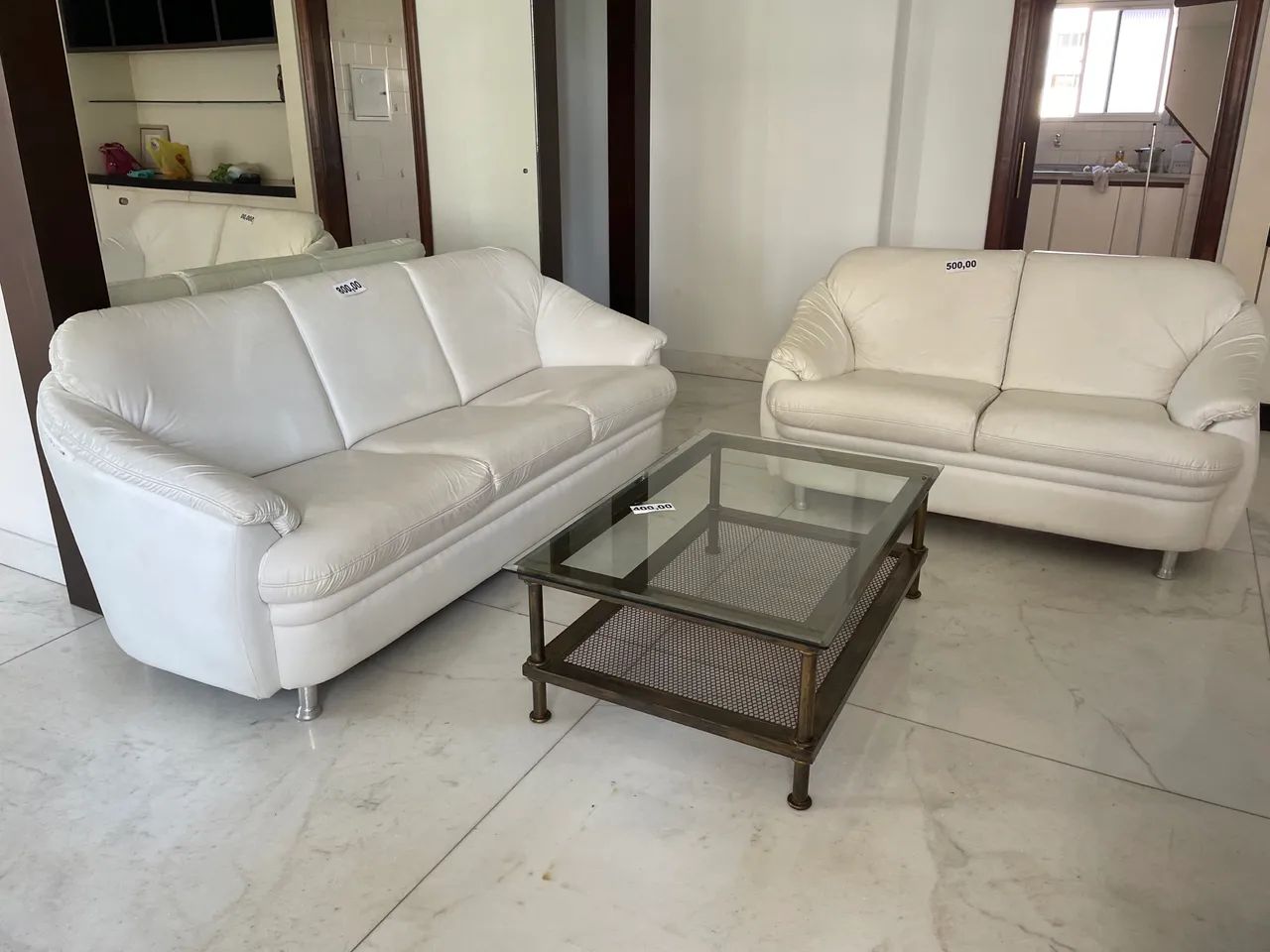 Jogo de sofá de courino branco sala de estar - Foto 2