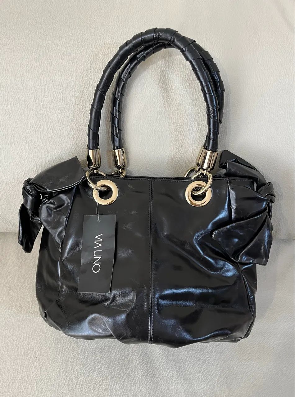 Bolsa couro vitelo preto VIAUNO novo 