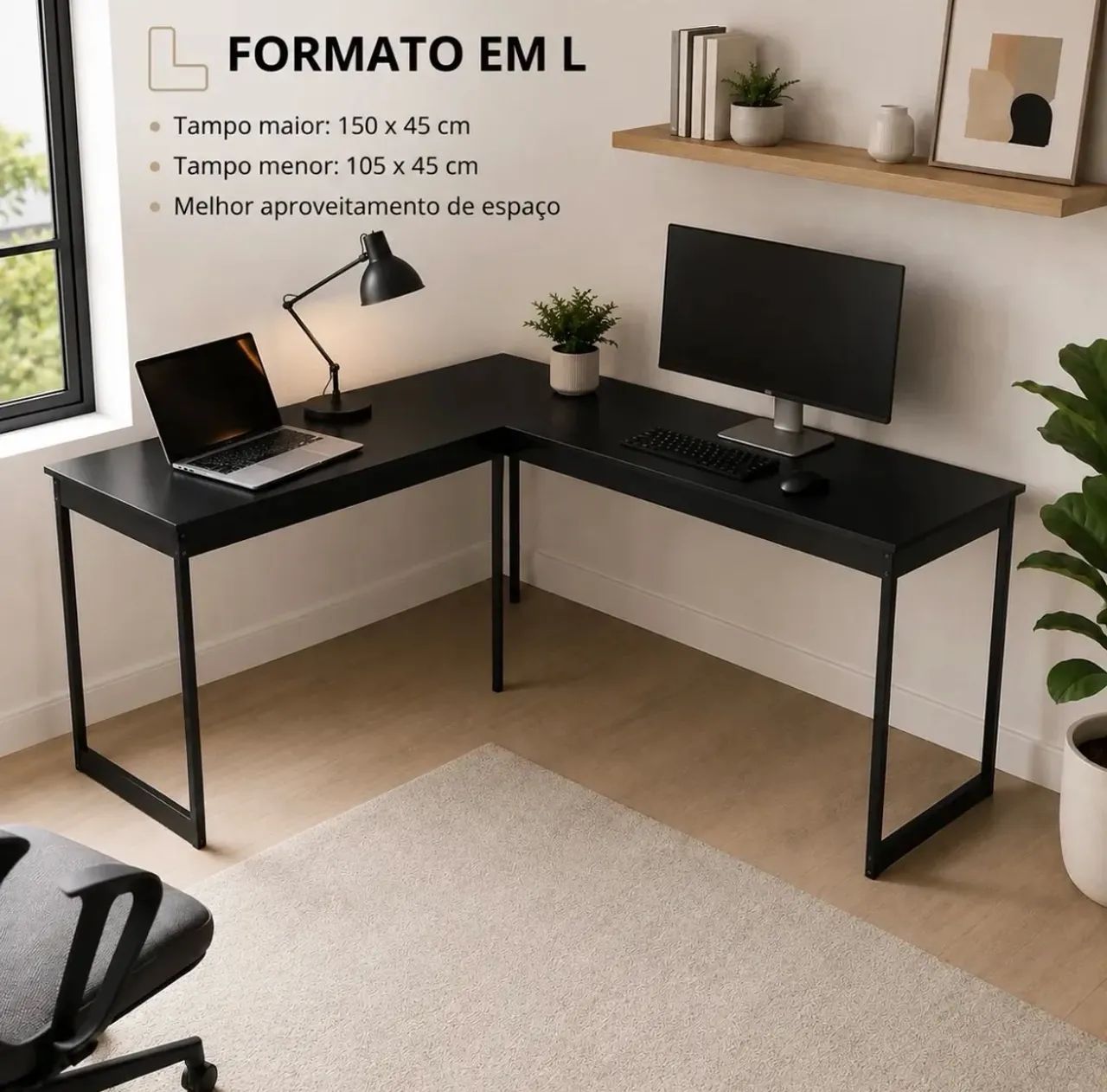 Mesa Em L Preta 150x105cm 