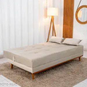 Sofá Cama Aurora Bege - Espuma D28 e Molas - Novo - Foto 3