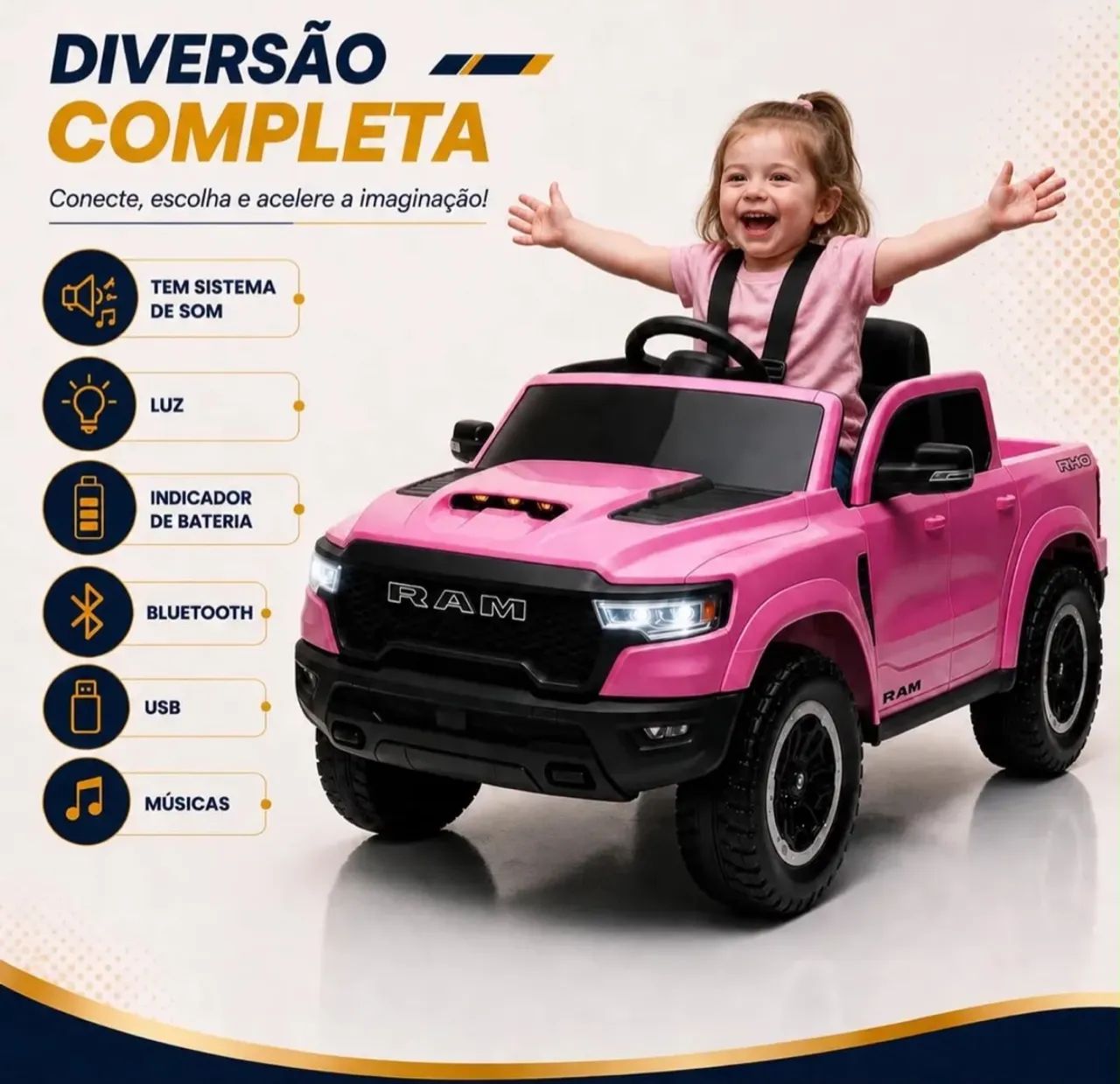 CARRO ELÉTRICO DODGE RAM  ROSA 24V BEL ? - Foto 2