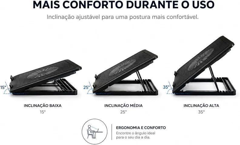 Base Refrigerada para Notebook com 2 ventiladores Cooler - USB Ergonômico - Foto 3