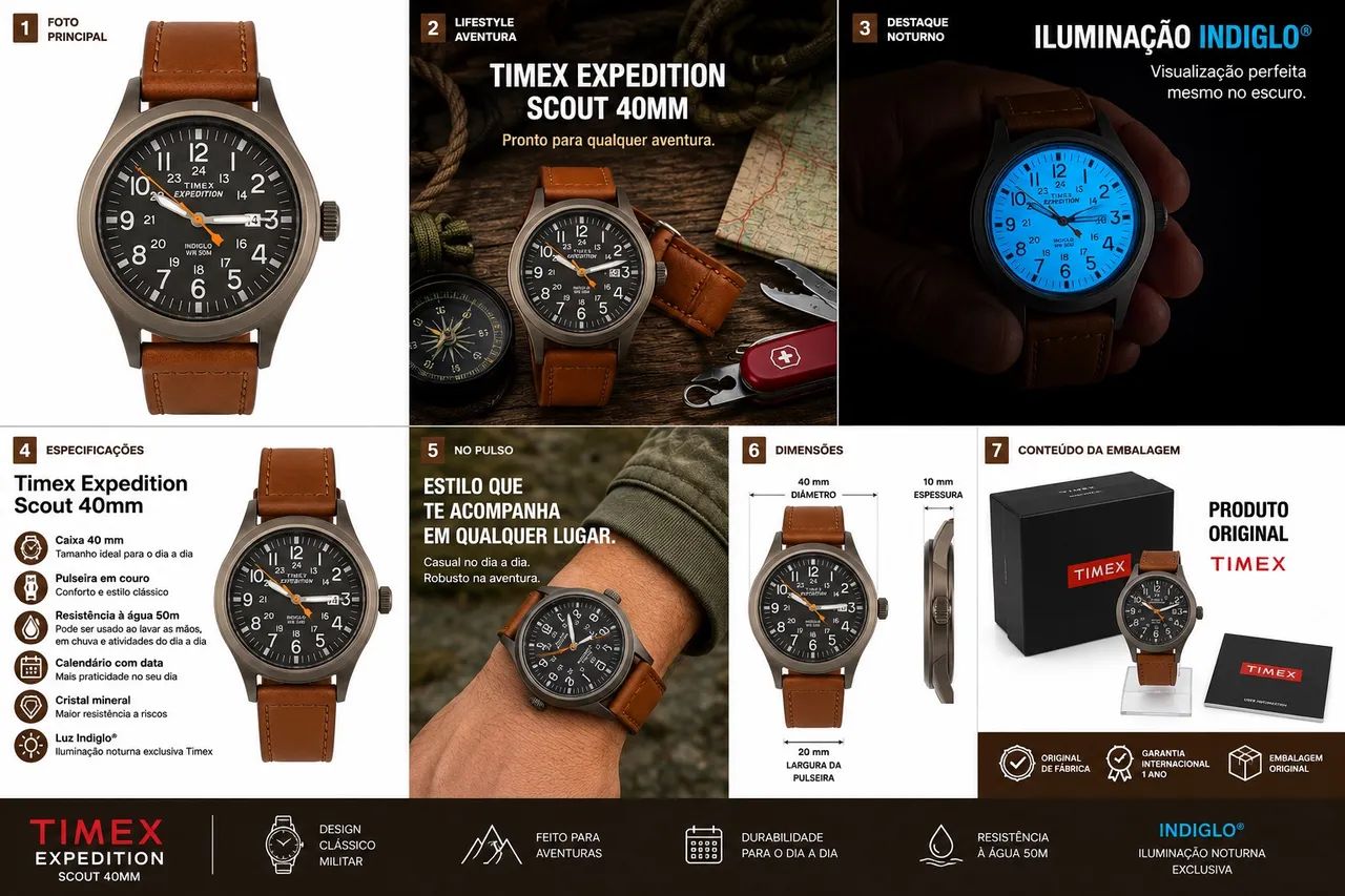 Relógio Timex Expedition Scout de 40 mm Couro - Foto 4