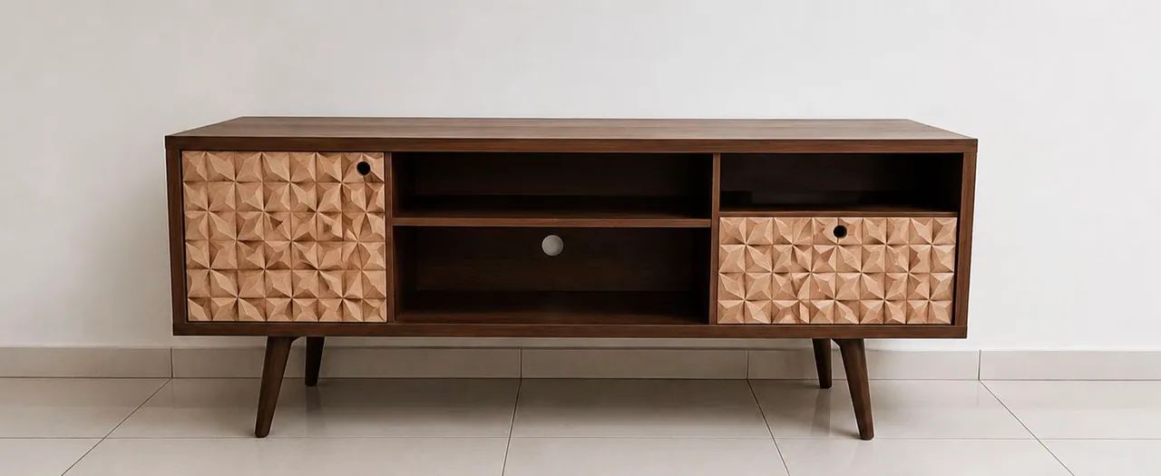 Rack retrô com porta e gavetão 