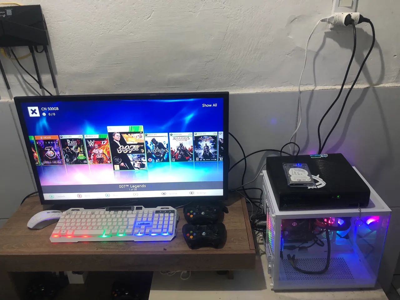 Xbox 360 S Slim, Desbloqueado Aurora 50 Jogos e 2x Controles