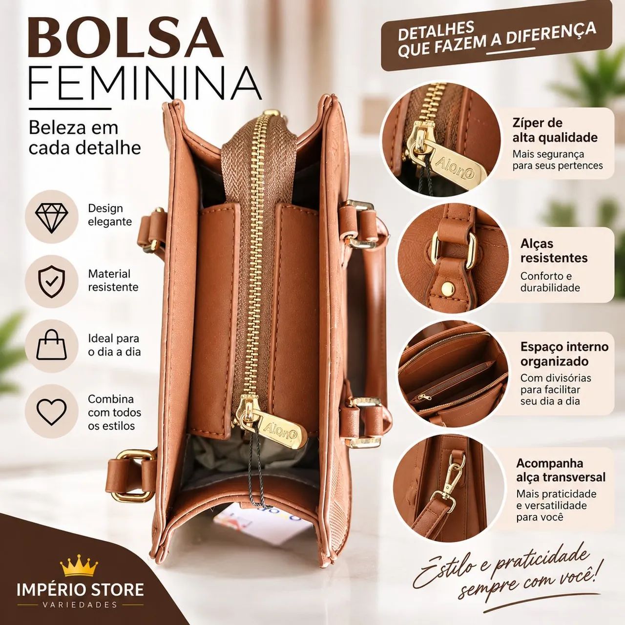 Bolsa Feminina Elegante com Alça Transversal Ajustável - Foto 5