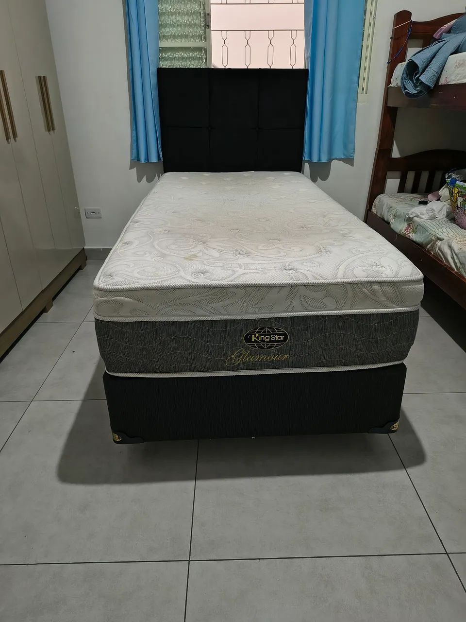 Cama box king star solteiro + cabeceira sued preto  - Foto 4