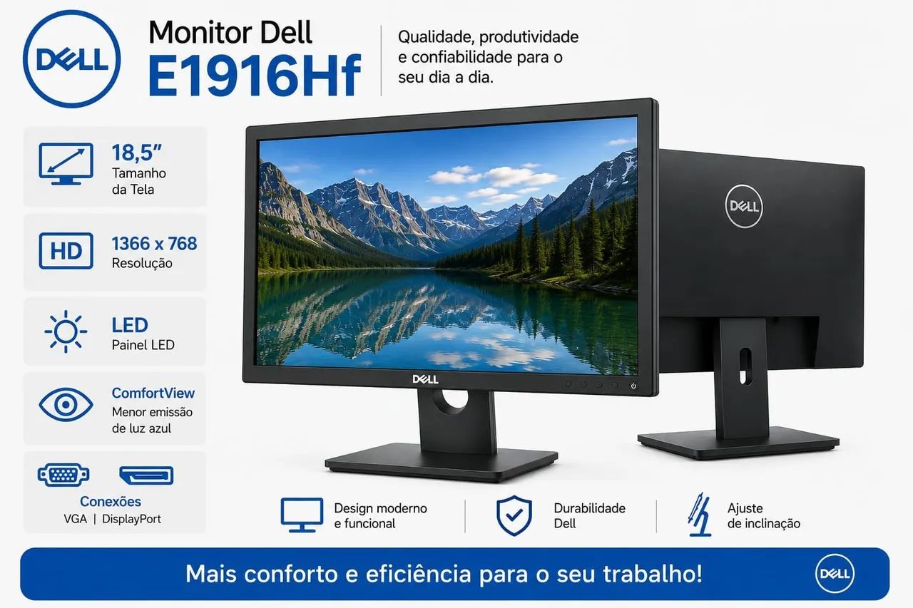 Monitor Dell E1916H 18,5" LED HD VGA DisplayPort