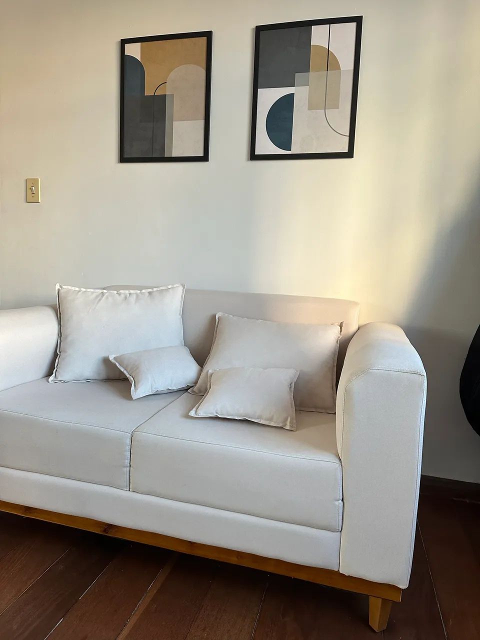 Sofá 2 lugares Beny Base de Base de Madeira Linho Cotton Cru Rrdecor  - Foto 3